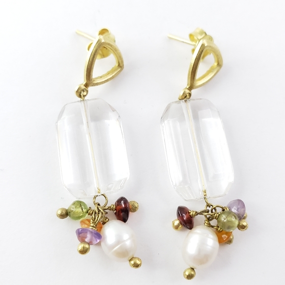 Artisan Jewelry - Artisan Dangle Earrings Real Pearls and semi precious stones